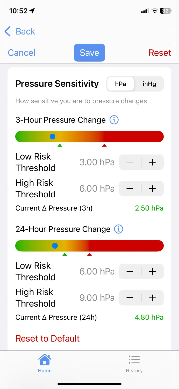 Migraine Weather App Risk Settings